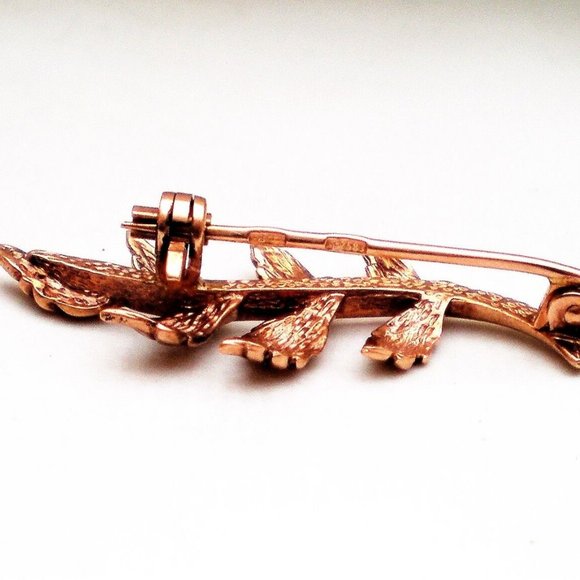 Vintage Russian Russia USSR 14K 583 Rose Pink Gold Tree Branch Leaf Brooch Pin - Picture 7 of 7